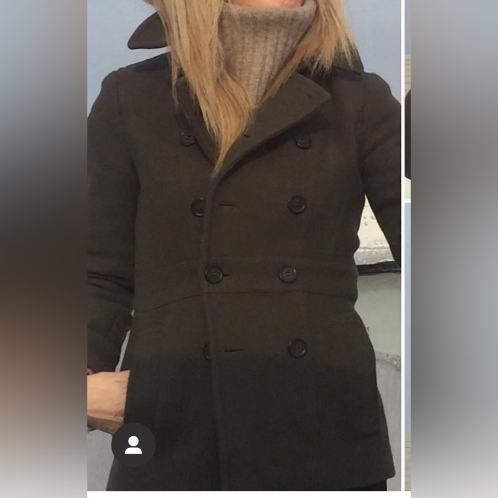 J Crew army green double breast peacoat